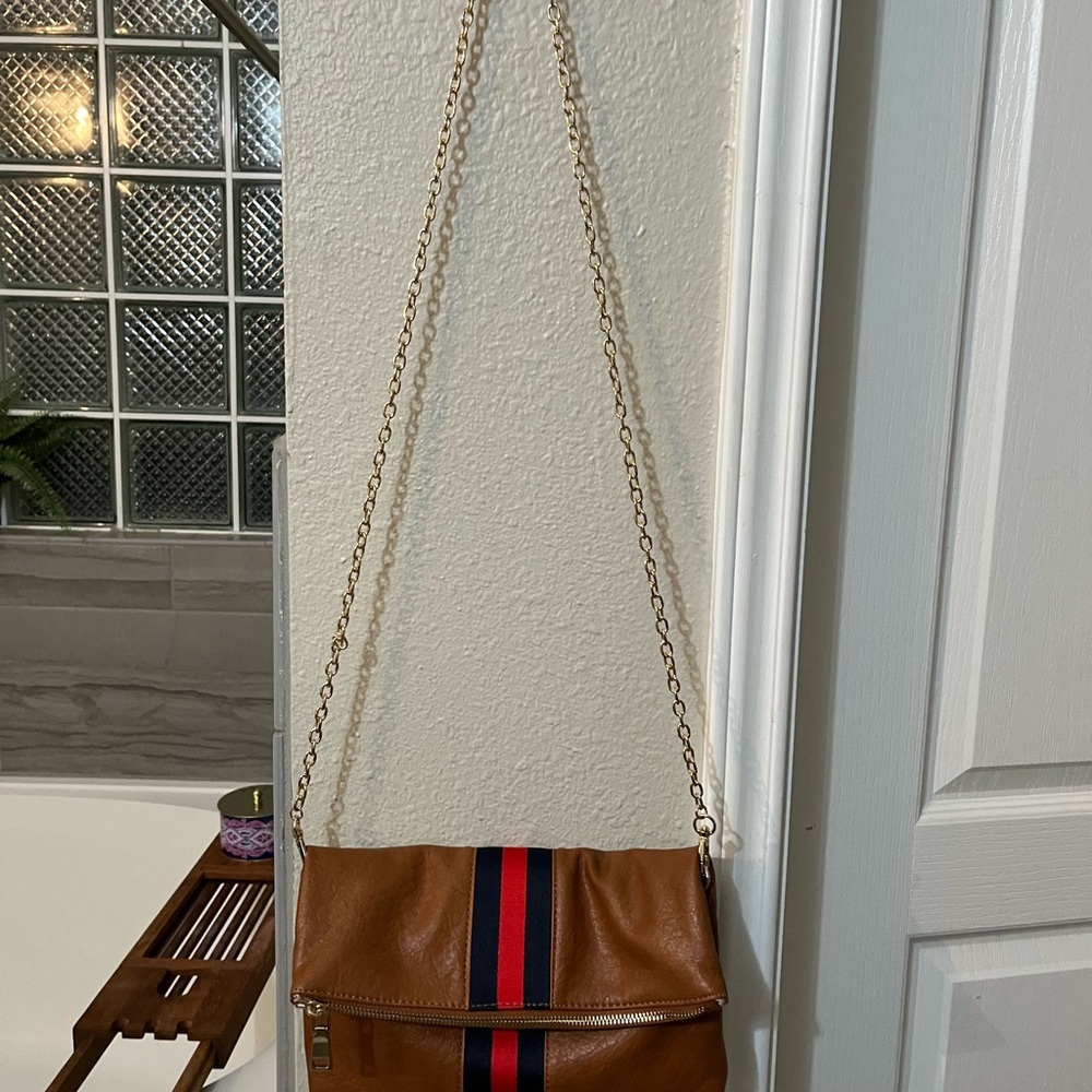 Jules Clutch Brown Leather Chain Strap Bag